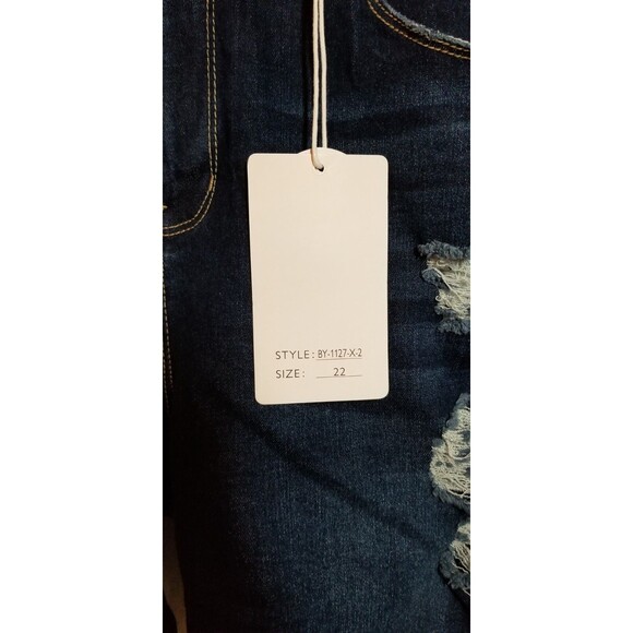 Women's Shorts Size 22 Hi-Rise Distressed Denim Blue Pockets New with Tags - Picture 3 of 7